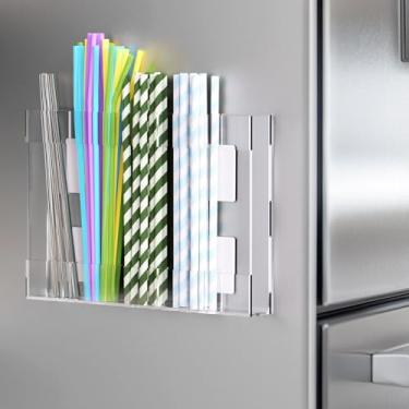 Imagem de Suporte e organizador de canudo de acrílico - fita adesiva compacta incluída para fácil instalação - perfeito para bancadas, armários ou armazenamento de cozinha (tipo magnético transparente-5C)