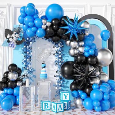 Imagem de Conjunto de decoração de guirlanda de balões, 92 unidades, azul, preto, prata