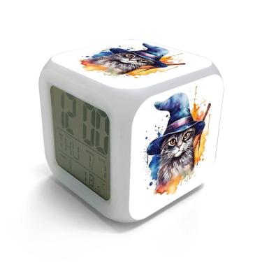 Imagem de Despertador Halloween Cat LED digital com luz noturna