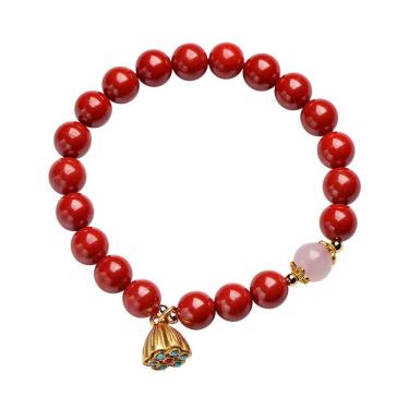 Imagem de Pulseira Cinnabar para mulheres com miçangas Lotus Pod Charm de 8 mm
