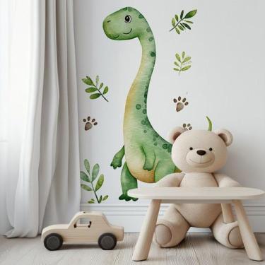 Imagem de Adesivos de parede Desenho Animado Dinossauro Aquarela Verde PVC - yiw