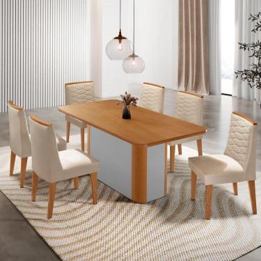 Imagem de Mesa De Jantar Isadora 180cm Tampo Mdf Laminado Veludo Creme Off White
