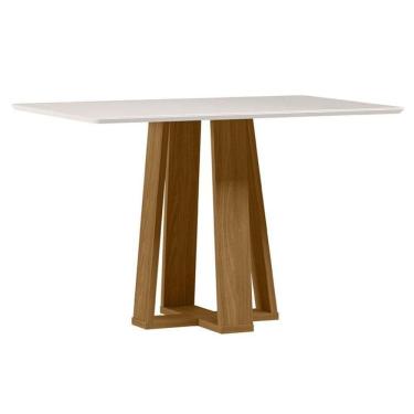Imagem de Mesa De Jantar Rubi 120x80 Cm Com Vidro Ype Damasco Off White - New Ceval