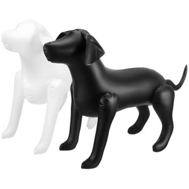 Imagem de LUMINFLY Conjunto de manequim de exibição de cachorro, modelo inflável de PVC para roupas de animais de estimação, preto e branco, 2 peças, em pé