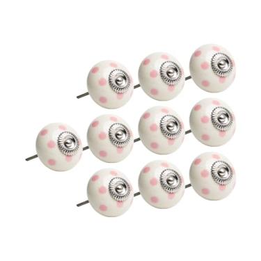 Imagem de 10 Puxador Cerâmica Abóbora Floral Gaveta Armário Colonial (Branco/Rosa - MPPON128)