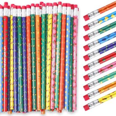 Imagem de PLMMOUT 120 lápis perfumados a granel, lápis de madeira com borrachas, lápis de madeira de frutas divertidos, inspiradores e divertidos, lápis motivacionais para lembrancinhas de festa, presentes de