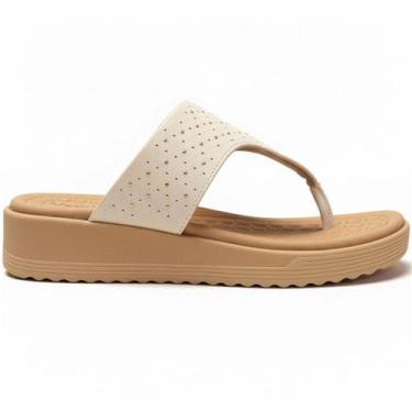 Imagem de Chinelo Feminino Usaflex Couro Anabela Palmilha Confort Cor:MarfimTama