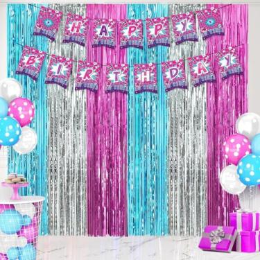 Imagem de O conjunto de cortinas de franja com tema super aranha inclui 2 peças de cortinas de estanho penduradas de 1 x 2 m, faixas de papel para decoração rosa, faixas de papel reutilizáveis para meninos