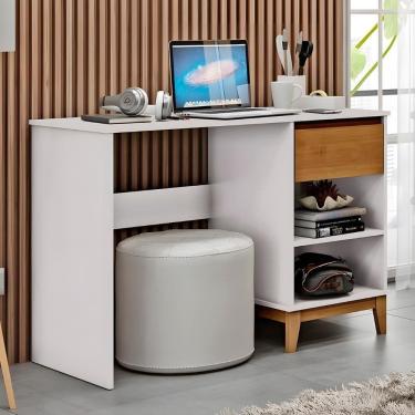 Imagem de Escrivaninha 110cm 1 Gaveta Home Office Solvi Off White/freijó F07 - Mpozenato