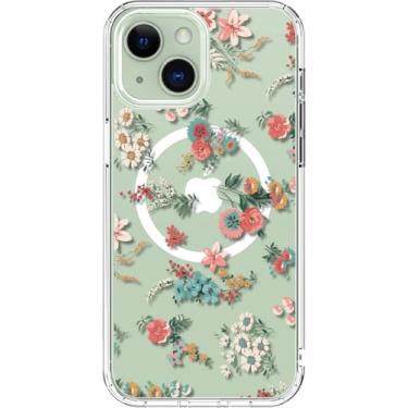 Imagem de ICEDIO Capa para iPhone 15 Plus com protetor de tela - compatível com carregamento sem fio, proteção aprimorada da câmera, capa de telefone transparente com design floral moderno para mulheres