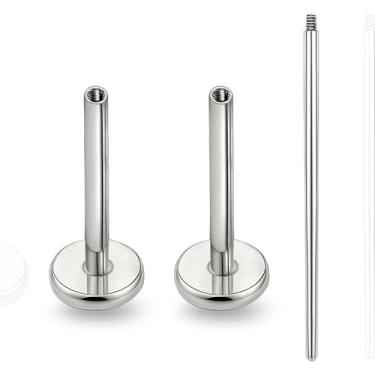 Imagem de limerencia Barra interna de titânio 16G/18G hipoalergênica com rosca de substituição, brincos de pino com parte traseira plana Post Medusa Helix Couch Labret Bar para mulheres e homens orelhas