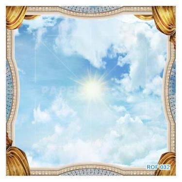 Imagem de Papel De Teto Céu Azul Nuvens Moldura Impressa 3,5M Rof32 - Você Decor