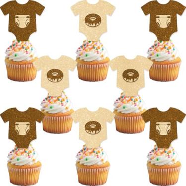 Imagem de 24Pcs Donuts and Diapers Cupcake Toppers - Glitter Donut Baby Shower Party Decorations For Birthday Party Cake Décor