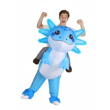 Imagem de Fantasia inflável de axolote adulto – fantasias engraçadas de Halloween para adultos, roupa de passeio para festa e cosplay (salamandra azul, G/GG)