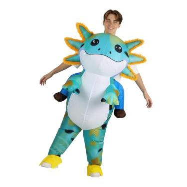 Imagem de Fantasia inflável de axolote adulto – fantasias engraçadas de Halloween para adultos, roupa de passeio para festa e cosplay (salamandra azul e verde, G/GG)
