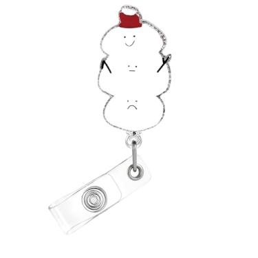 Imagem de Carretel de crachá de Natal, crachá de acrílico divertido de boneco de neve para crachá de identificação, lindo suporte retrátil telescópico para clipe de jacaré, acessórios para enfermeiras