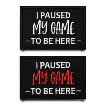 Imagem de 2 peças engraçadas I Paused My Game - To Be Here Patch bordado gancho e laço emblema prendedor tático aplique tático faça você mesmo acessórios para roupas, mochilas, jaqueta, chapéus, colete, jeans