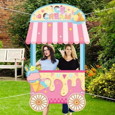 Imagem de Suporte para foto de carrinho de sorvete, faixa rosa para decoração de festa de aniversário infantil, tema de doces, cabine de fotos para meninas, meninos, artigos de festa