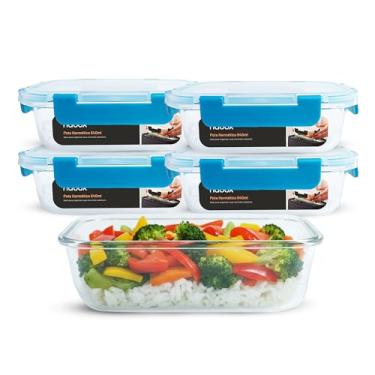 Imagem de Conjunto 5 Potes Vidro Hermético Abre Fecha Fácil 640ml Fit (Azul)