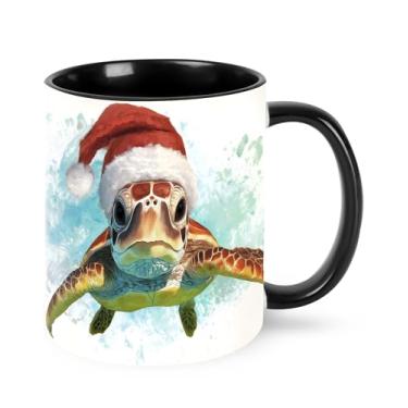 Imagem de Yrebyou Caneca de café de tartaruga marinha de 325 ml, xícara de chá de cerâmica para mulheres, homens, presentes de aniversário, Natal, escritório, casa, micro-ondas, novidade engraçada