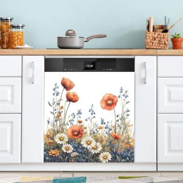 Imagem de ATTX Elegante capa magnética para lava-louças Wildflowers, 58,4 cm C x 66 cm A, decoração da capa da máquina de lavar louça, decalques de armário doméstico e eletrodomésticos adesivos #160