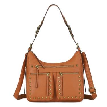 Imagem de Bolsas e bolsas femininas grandes Hobo Bolsa de ombro macia de couro PU com vários bolsos, K. amarelo marrom