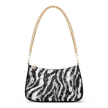 Imagem de SEHANY Bolsa de ombro preta listrada zebra para mulheres linda bolsa de mão nas axilas com alça de corrente Hobo Tote Purses