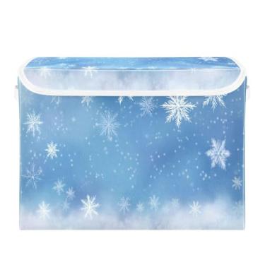 Imagem de ATTX Cestos de armazenamento dobráveis com tampas – Cestas de armazenamento dobráveis de flocos de neve brancos para armário, quarto, organização de escritório (42 x 32 x 30 cm) #84