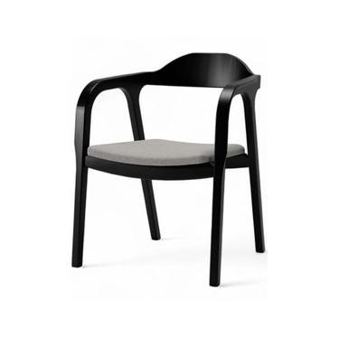 Imagem de Cadeira De Madeira Astom Assento Estofado 57 x 75 x 60 cm (L x A x P) - Cor Preto Tecido Linho 87B