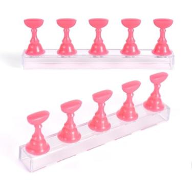 Imagem de Suporte de prática de arte de unhas com base transparente, suporte de dedo de manequim para artistas de unhas, suporte de ponta reutilizável com suportes de argila e cristal