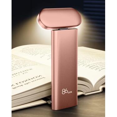 Imagem de 86lux Luz de livro, luz de leitura para livros na cama, luz noturna de LED recarregável por USB com 3 cores e regulação ilimitada, luz de marcador de livro para amantes de livros, ouro rosa