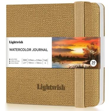 Imagem de Caderno de aquarela – Papel prensado a frio 100% algodão | 20 folhas 40 páginas | 300 g/m2 (63,5 kg) | Capa de couro PU para esboços em aquarela para pintura de artistas, mídia mista 10 x 10 cm
