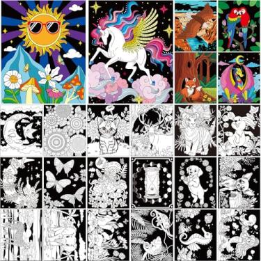 Imagem de Zhanmai Pacote com 48 pôsteres de veludo para colorir, pôsteres de veludo felpudo para colorir, faça você mesmo, para crianças, colora seu próprio pôster, em massa, para atividades escolares e festas