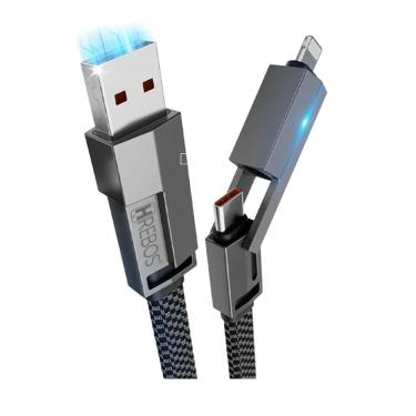 Imagem de Cabo Hrebos 4 Em 1 Usb-c Lightning 60w Nylon 1.2m Cb-505 Cinza