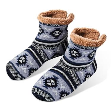 Imagem de Meias masculinas quentes com aderências, meias térmicas grossas e quentes de inverno forradas de lã grossas antiderrapantes para chão interno de Natal para adultos e homens