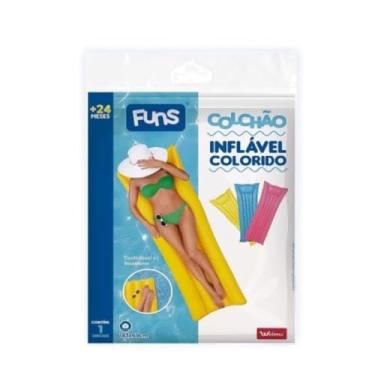 Imagem de Colchão Inflável para Piscina, 183x69cm, PVC, com Encosto para Cabeça, Cores Sortidas (Azul, Amarelo, Rosa)