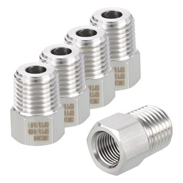 Imagem de Rebower Pacote com 5 adaptadores macho para FeMale de aço inoxidável 304, macho de 0,6 mm NPT x 1/20.3 cm FeMale NPT redutor de bucha hexagonal para industrial, fluido, jardinagem doméstica