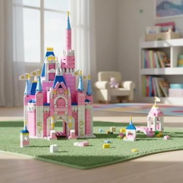 Imagem de Blocos De Montar Castelo Rosa Encantado Conjunto 1000 Peças Mundo Princesas 6 em 1 Para Crianças