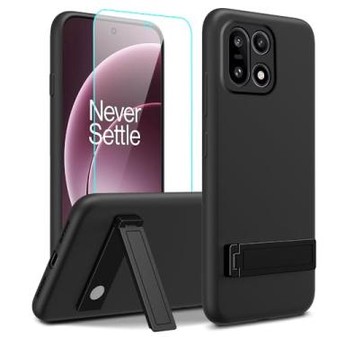 Imagem de Nijiadi Capa de telefone compatível com Oneplus 15 com protetor de tela de vidro, [3 formas de suporte] Capa protetora de silicone TPU para Oneplus 1+ 15 5G 2025 - preta