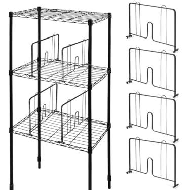 Imagem de Otoolling 4 peças divisórias de prateleira de arame preto cromado divisor de rack de arame de aço cromado para prateleiras de armário divisórias de prateleira para arames prateleiras banheiro cozinha
