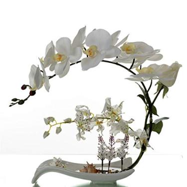 Imagem de Flor artificial em vaso flores artificiais com vaso orquídea branca Phalaenopsis flor falsa em vaso centros de mesa para sala de jantar, sala de estar branco/rosa