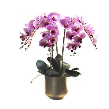 Imagem de LMJYU Flores artificiais para decoração DIY Flor de orquídea borboleta artificial com vaso de cerâmica Phalaenopsis arranjo de flores artificiais para festa de casamento plano de flores artificiais