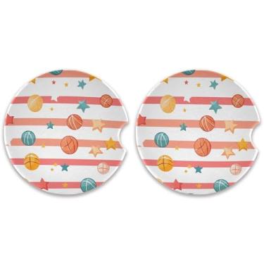 Imagem de CEBUGI 2 peças de porta-copos de carro para porta-copos de cerâmica de 6,3 cm com entalhe de dedo absorvente porta-copos de copo de carro bolas de basquete estrelas acessórios de carro para mulheres e