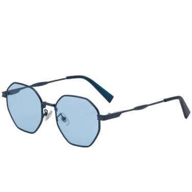 Imagem de Óculos de sol femininos poligonais de metal populares, tendência retrô, óculos de sol masculinos para áreas externas, viagens, dirigir, UV400 (azul)