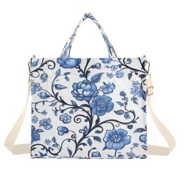 Imagem de CEBUGI Sacola feminina retrô azul buquê bolsa de mão com alça de ombro ajustável para trabalho, faculdade, viagem, P, A150, Medium