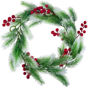 Imagem de Guirlanda de Natal, guirlanda de pinheiro verde artificial, decoração de Natal para porta da frente, parede e decoração de casa, frutas vermelhas