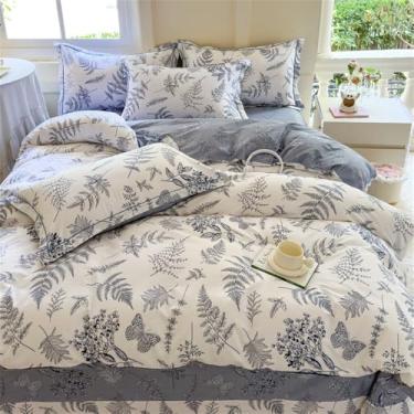 Imagem de Conjunto de 3 peças de capa de edredom com folhas, sem enchimento, sem lençol de cima, solteiro, Queen, King, roupa de cama para meninas, azul, 135 x 200 cm, 3 peças