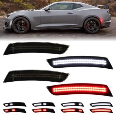 Imagem de FetonAuto Luzes marcadoras laterais de LED brancas vermelhas sequenciais dinâmicas para Chevy Camaro 2016-2023 6ª geração LS LT SS RS ZL1, lâmpadas de marcador de para-choque dianteiro traseiro com