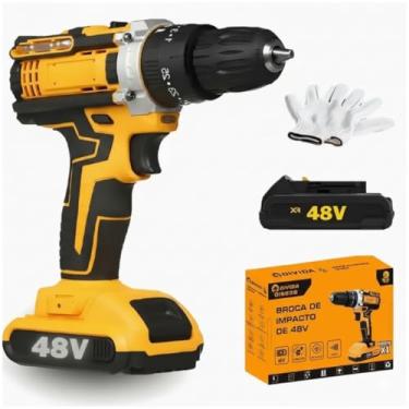 Imagem de Parafusadeira Furadeira a Bateria Elétrica 48 Volts com Empunhadura Emborrachada, Bateria Recarregável e Carregador Bivolt