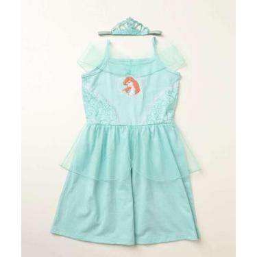 Imagem de Vestido Infantil Fantasia Manga Curta Ariel Disney Ta-05015, Azul, 10